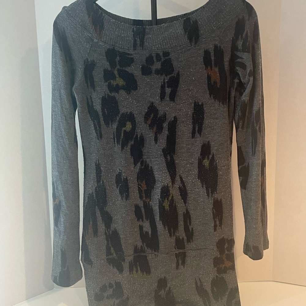 Kanvas Charcoal Leopard Print Long Sleeve Top Women’s Soft Stretch Blouse